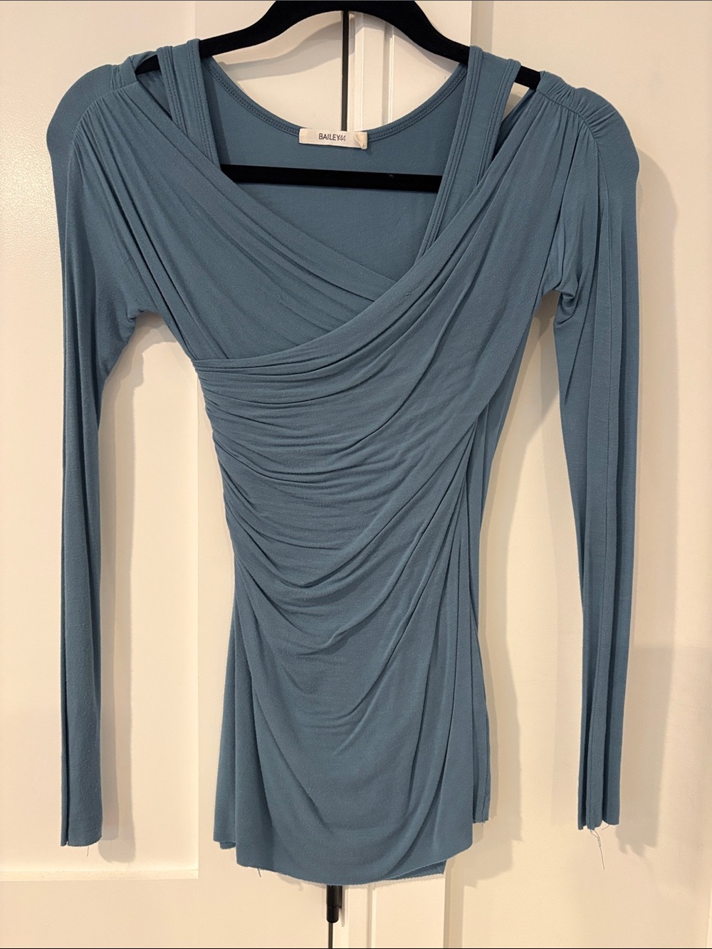 Bailey 44 Woman’s Dusty Blue Ruched Draped Long-Sleeve Top Size XS
